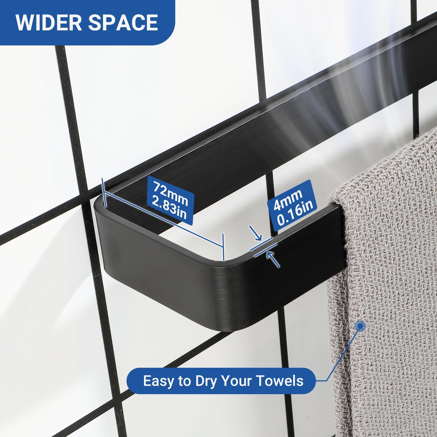 SAYAYO Matte Black Hand Towel Holder for Bathroom Wall, 8 Inch Self Adhesive Towel Bar Hand Towel Rack Square Heavy Duty