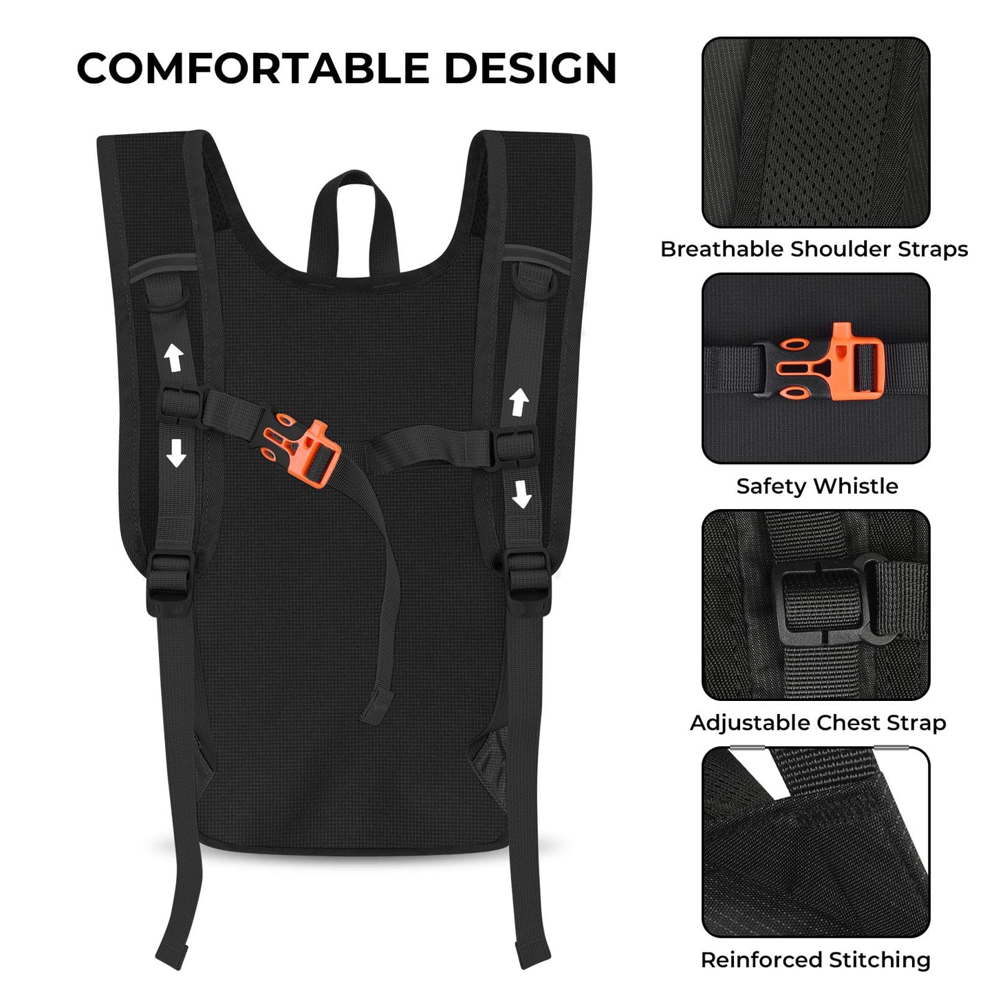 LAIMEIWEE 13L Small Hiking Backpack for Women Men, Lightweight Foldable Day pack, Packable Daypack for Travel, Camping (Black)