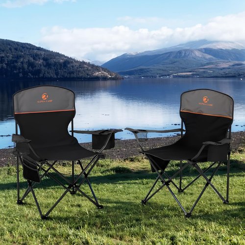 High Point Sports Portable Camping Chair - Lightweight Folding Outdoor Chair | 2 Pack, Supports 350 lbs, Black