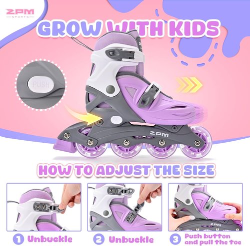 2PM SPORTS Inline Skates for Kids - Adjustable Light-Up Roller Skates for Ages 4-12