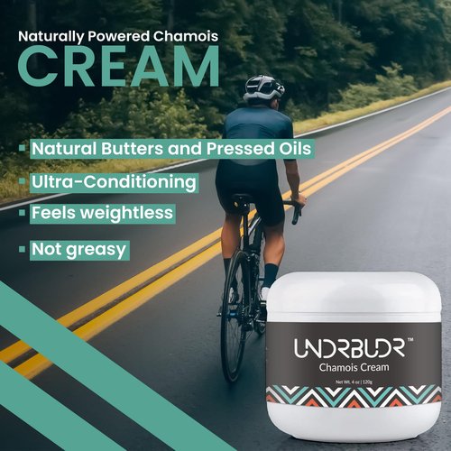 UNDRBUDR Chamois Cream for Cycling, Runners, Athletes - Anti Chafing Cream for Men and Women with Aloe, Shea Butter & Vitamin E - Reduces Saddle Sores, Low Friction Formula (4 oz)