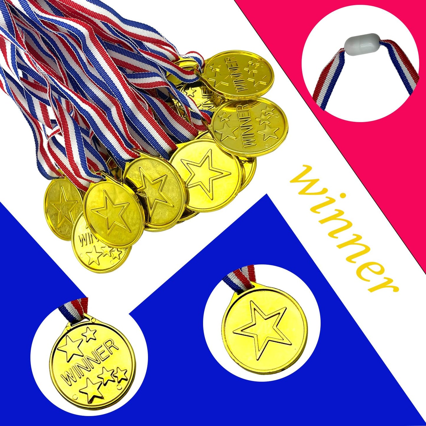 Oisinlas 72 PCS Plastic Winner Medals for Kids,Gold Medals for Awards for School Sports, Soccer Competition, Games, Talent Show, Gymnastic, Party Favors, Dress Up or Celebration Souvenir