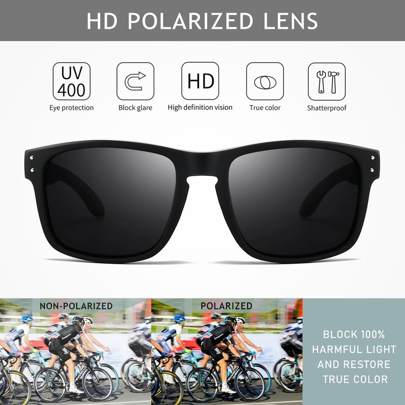SUNGAIT Polarized Sports Sunglasses for Men Women: Black Retro Square Shades UV400 for Driving Fishing Cycling Running Golf