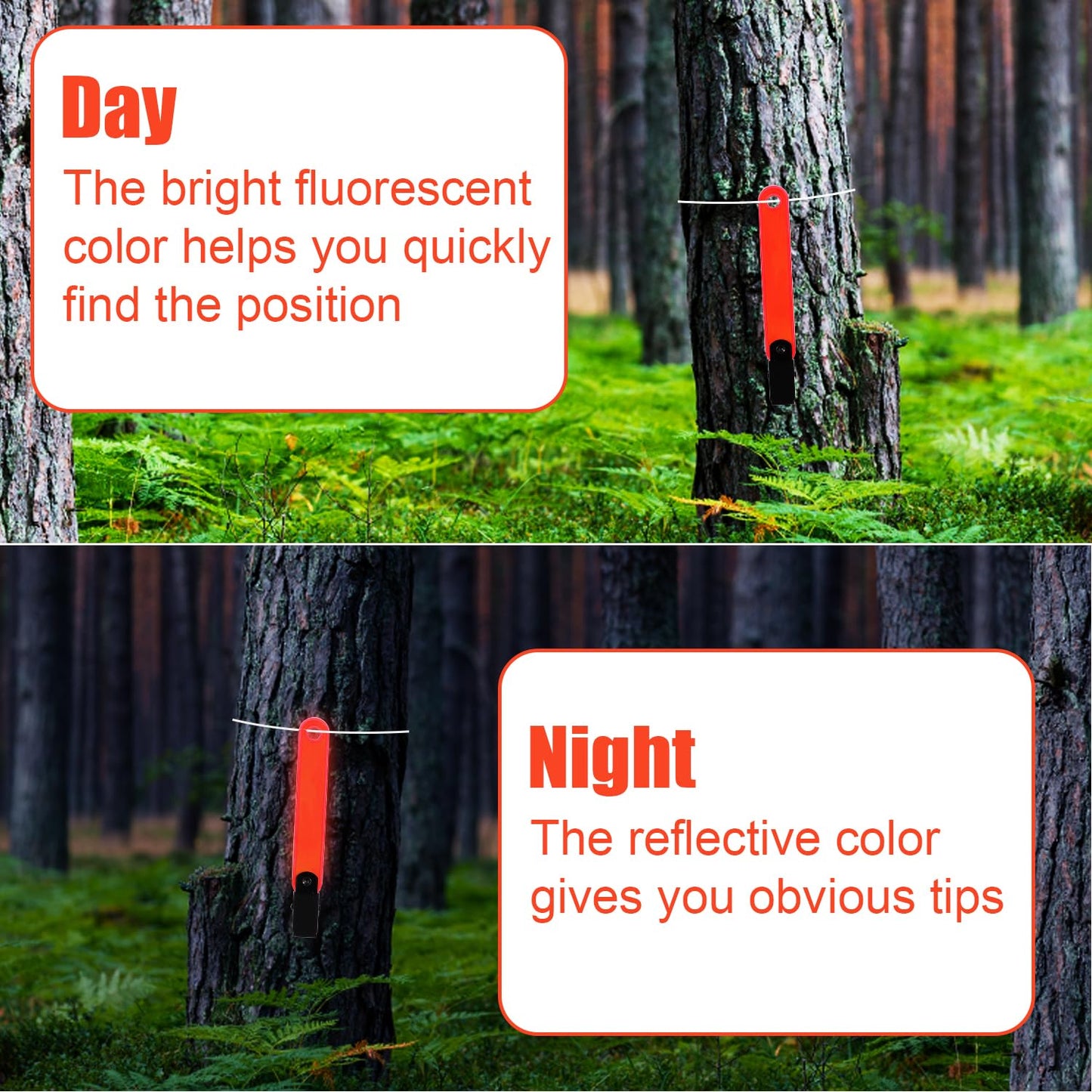XIHIRCD 24pcs Reflective Trail Markers, Trail Markers with Clips Day & Night Hunting Reflector Trail Markers Trail Marking Tacks for Outdoor Hiking Camping Hunting (Fluorescent Orange)