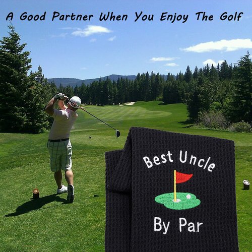 LEVLO Uncle Golf Towel Embroidered Golf Towel Gift Golf Father Gift Best Uncle by Par Golf Towel with Clip (Best Uncle-Black)
