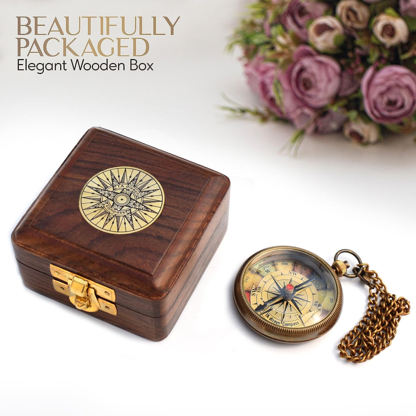 Christian Brass Compass (Psalm 32:8) with Display Box - Engraved Scripture Prayer Compass for Men & Women - Baptism, Confirmation, Communion & Graduation Gift