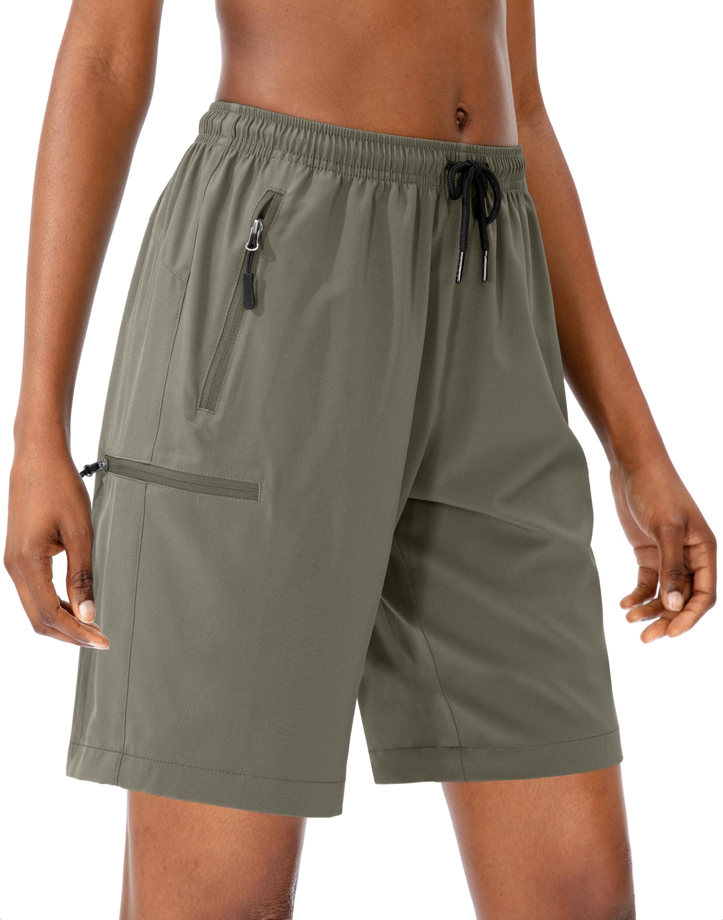 SANTINY Women's 5''/ 7''/9'' Hiking Cargo Shorts Quick Dry Lightweight Summer Shorts for Women Athletic Zipper Pockets(Grey Sage_XXL)