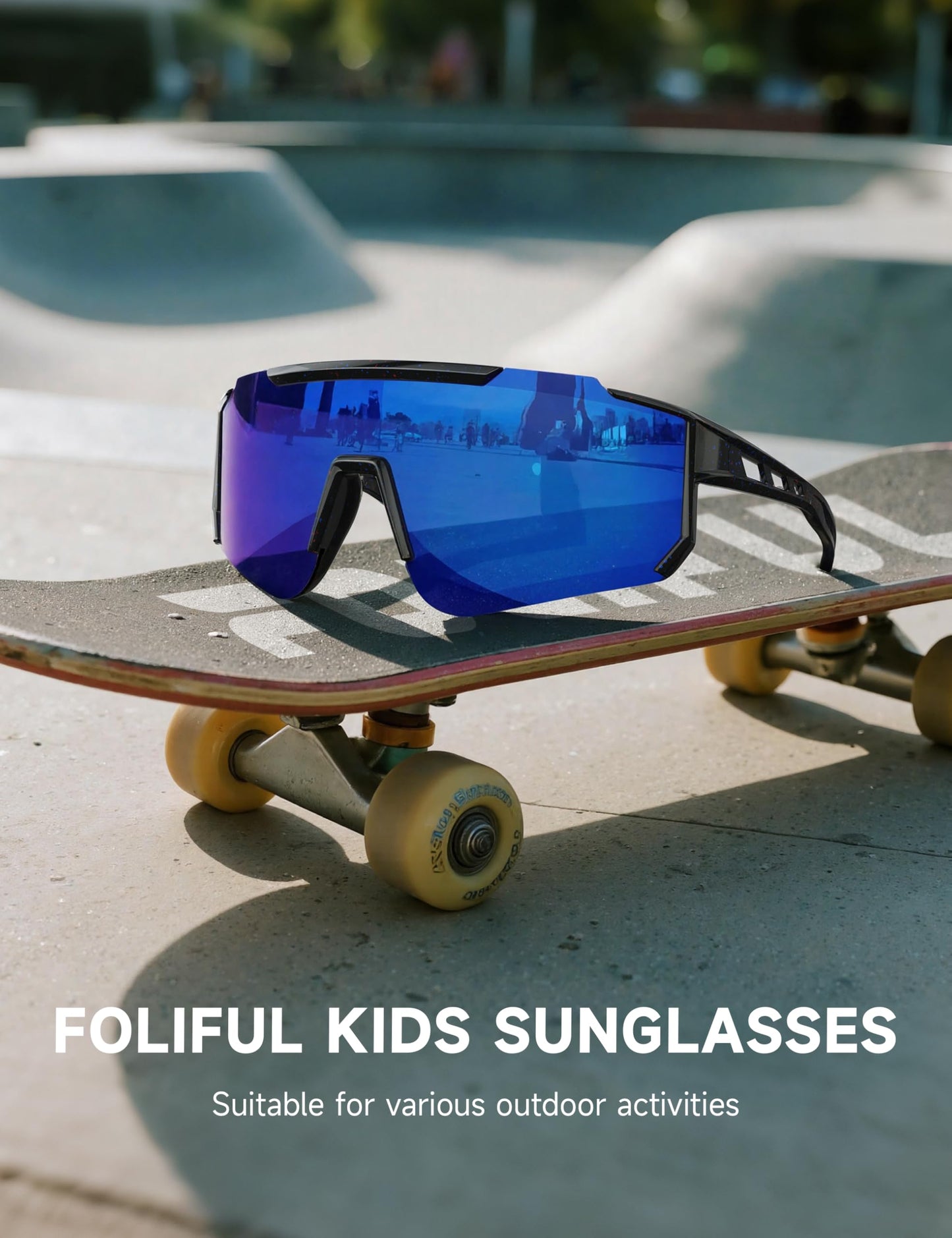 Foliful Kids Polarized Baseball Sunglasses for Boys Girls - Youth Softball Cycling Sports Sunglasses UV Protection Lightweight Goggles, Dark Blue/Red/Ice Blue
