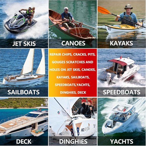 Marine Fiberglass Repair Kit for Boats, Gel Coat Repair Kit for Boats, Epoxy Filler for Fiberglass Boats Fix Holes, Chips and Deep Cracks, Gelcoat repair kit for Fiberglass, Acrylic, Porcelain(White)
