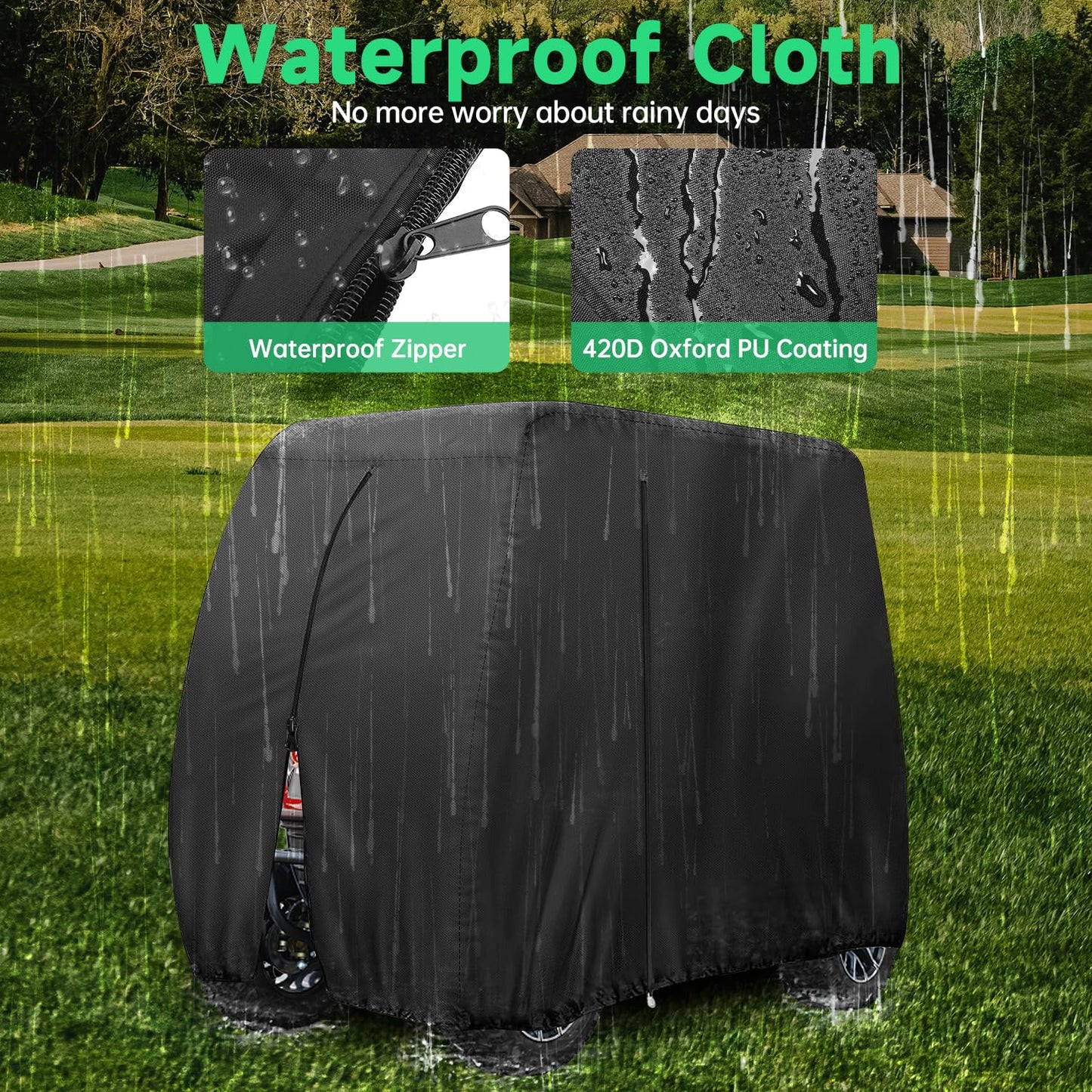 2/4/4+2 Passenger Golf Cart Cover Fits for Yamaha EZGO Club Car, 420D Waterproof Durable Polyester Golf Cart Cover with Three Zipper Doors Windproof Sunproof