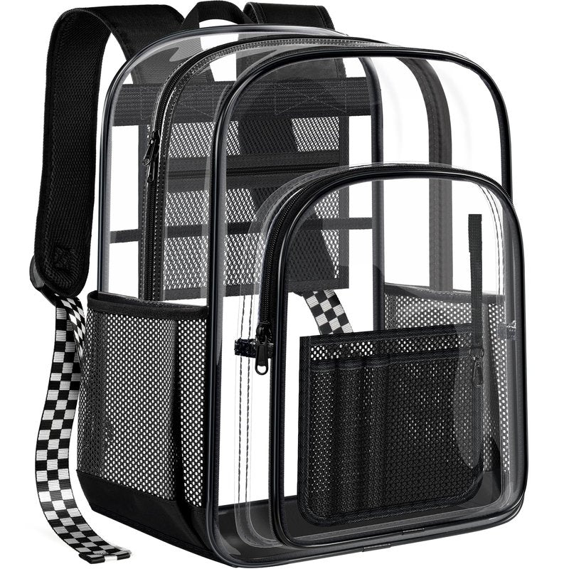 PAMANO Clear Backpack Transparent Heavy Duty Bookbag See Through Bag for College Work Travel Security, Black XL