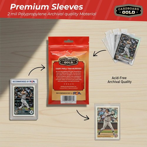 Cardboard Gold 2-Mil Tabbed Sleeves - Archival Safe Design for Card Saver 1 & Toploader | 100 Count