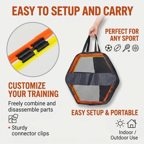 Japard Hex Agility Rings - Speed Training & Footwork Drills | Includes Carrying Bag