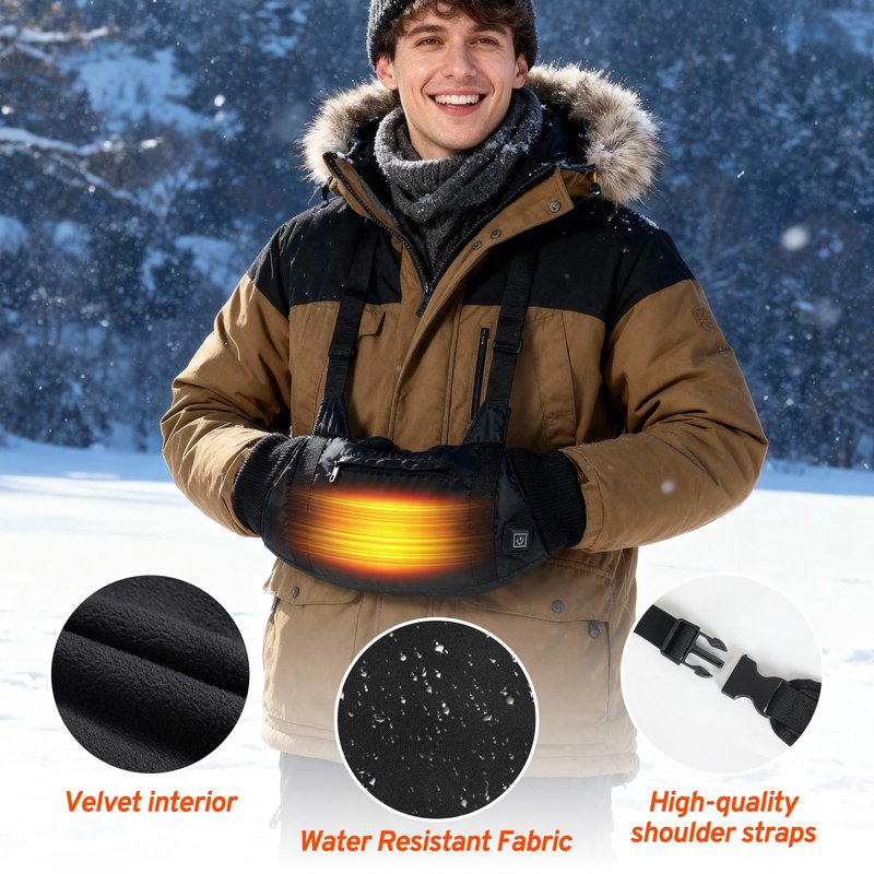 Heated Hand Warmers Pouch with 10000mAh Power Bank Included– 3 Levels Up to 14.5Hrs Double-Sided Heat, Adjustable Strap for Hunting & Camping, Waterproof Dual Pockets, Fleece Lined Survival Gear