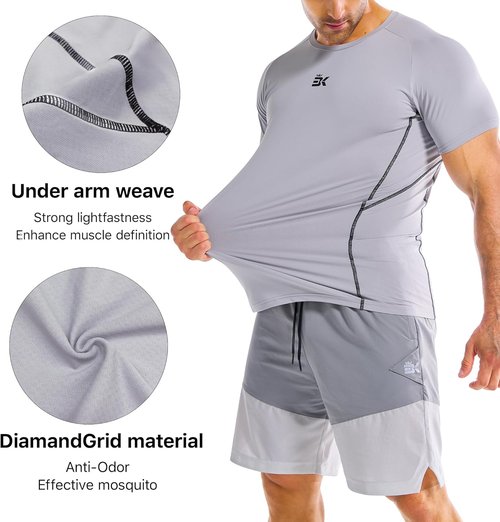 BROKIG Men's DiamondGrid Workout Shirt - Breathable Short Sleeve Muscle Tee for Bodybuilding | Quick Dry