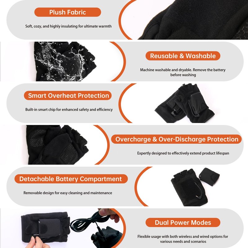 AaoLin Heated Gloves, 10400mAh Battery Fingerless Flexible for Work Outdoor Hunting Skiing Motorcycle Writing for Men and Women – Ideal Match with Electric Hand Warmers for Cold Winter (L)