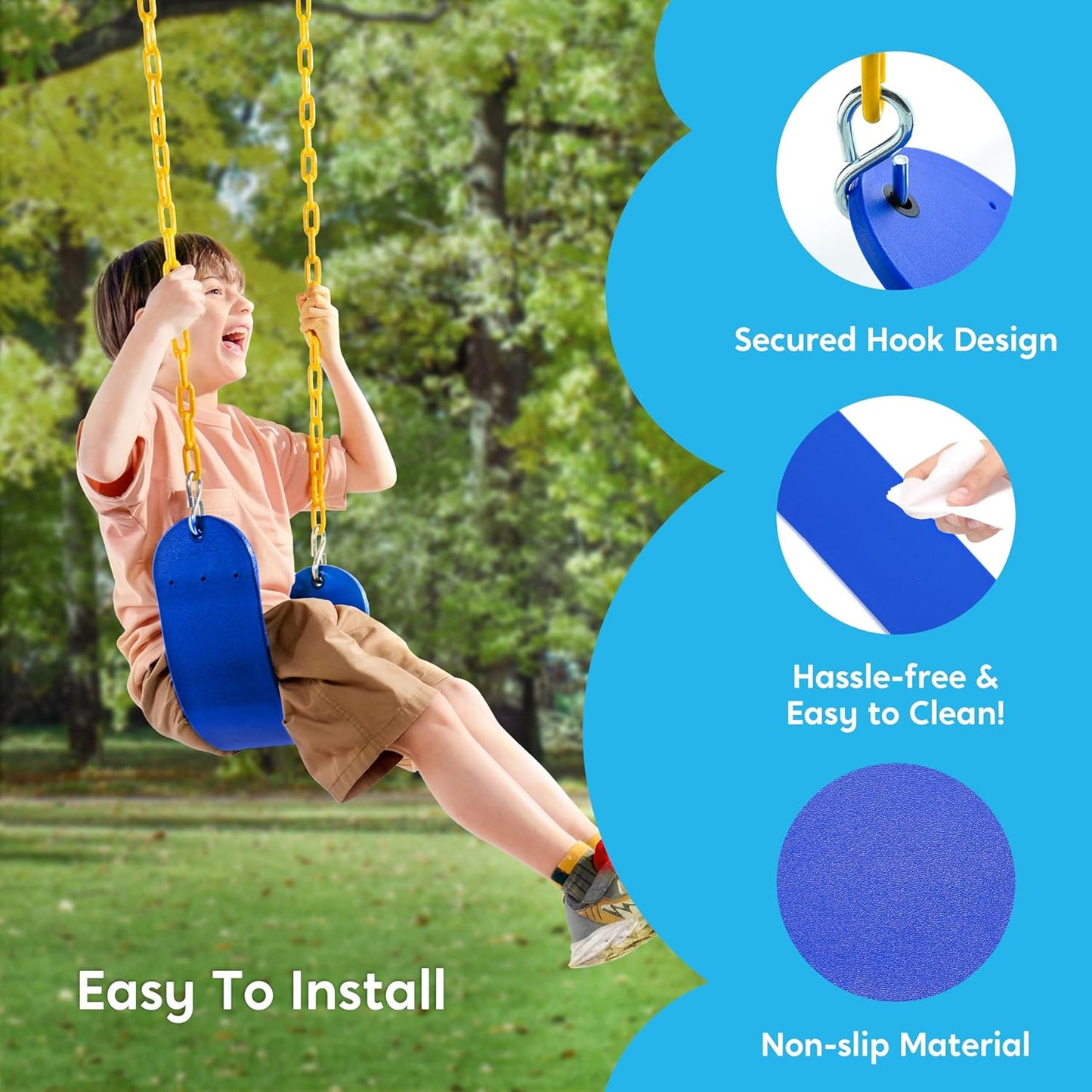 TURFEE Outdoor Swing Set Replacement Seat - Heavy Duty Chains Included | Kids' Playground Accessory (Blue)
