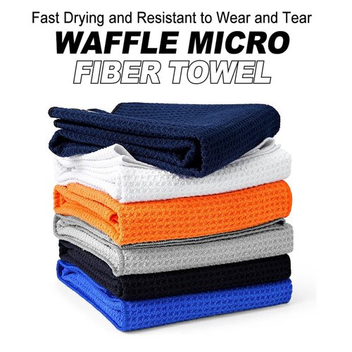 Magnetic Golf Towel with Clip, Microfiber Waffle Design - Industrial Strength Magnet for Strong Hold to Golf Bags, Carts & Clubs - Black