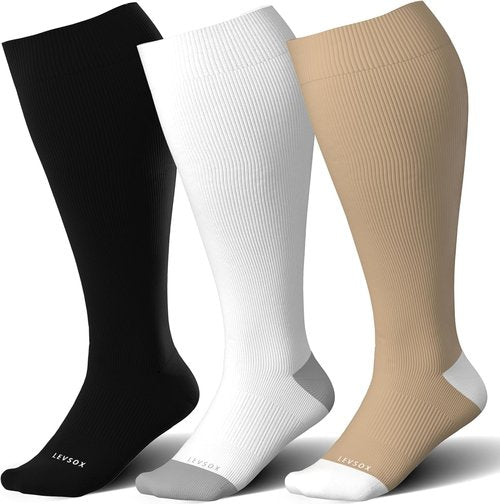 LEVSOX Wide Calf Compression Socks - 15-20mmHg Knee High Support Stockings for Circulation | Plus Size
