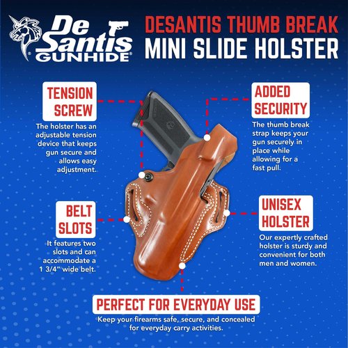 Desantis Thumb Break Mini Slide Holster, Outside The Waistband Gun Holster, Fits RUGER-57 with RED DOT Sight, RUGER-57 Without RED DOT Sight, Adjustable Tension Device, Right-Hand Draw, Tan
