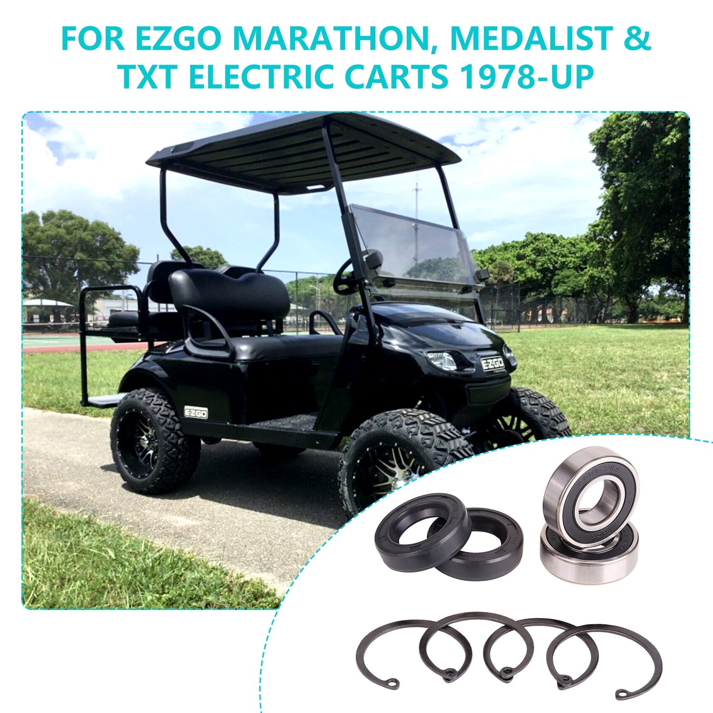 10L0L Golf Cart Rear Axle Shaft Bearing & Seal Kit for EZGO TXT RXV Medalist Marathon Electric Carts 1978 UP, OEM# 611931 70181-G01 70181G01 15112-G1 15112G1 620343, 2 Pack