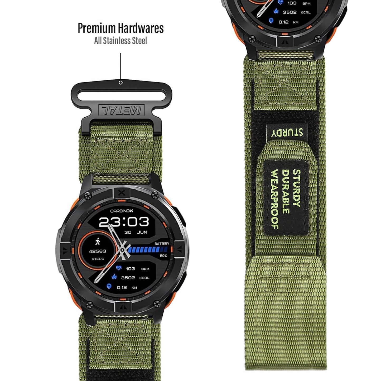 Compatible for Onaneag Smart Watch Band, 22mm Quick Release Rugged Nylon Sports Strap with Woven Loop Design Compatible for Onaneag P110, Ddidbi, Paukila P114, Nihemin 1.96 Watch, Haulvean JX629 Watch (Green, 22mm size band)