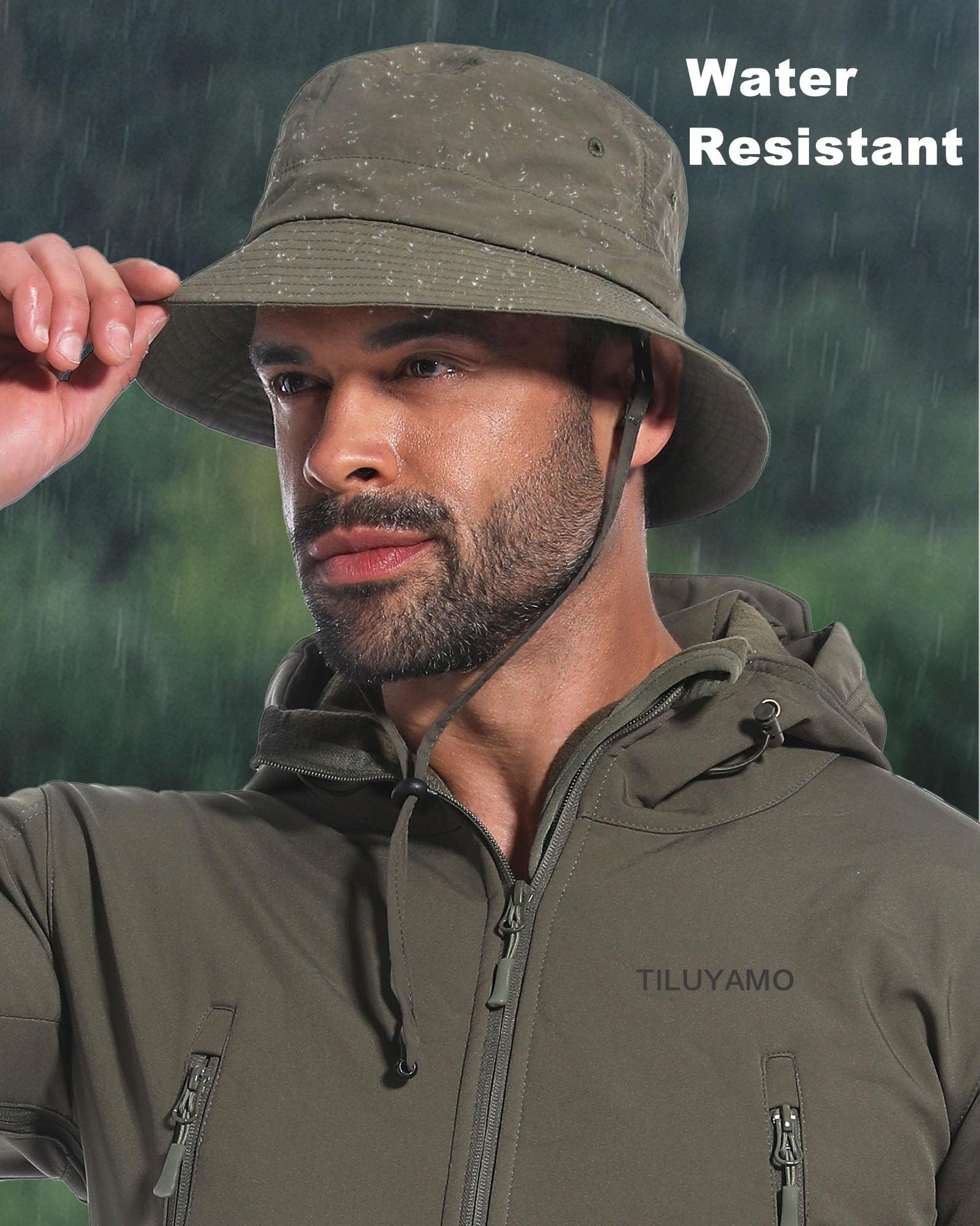 TILUYAMO Waterproof Bucket Hat Rain Hat for Women Men UV Protection Packable Sun Hat Fishing Hiking (Khaki)
