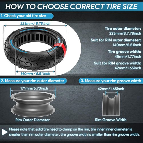 1PZ SPX-SC4 9.5x2.5-6.1 Solid Tire Off-Road 9.5 x 2.50 Replacement for NIU KQi3 Pro Max Sport Electric Scooter