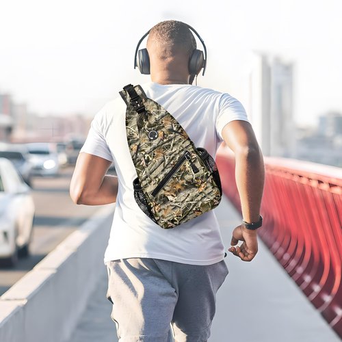Hunting Camouflage Camo Forest Sling Bag for Women Men Small Crossbody Sling Backpack Travel Hiking Daypack Chest Shoulder Bag