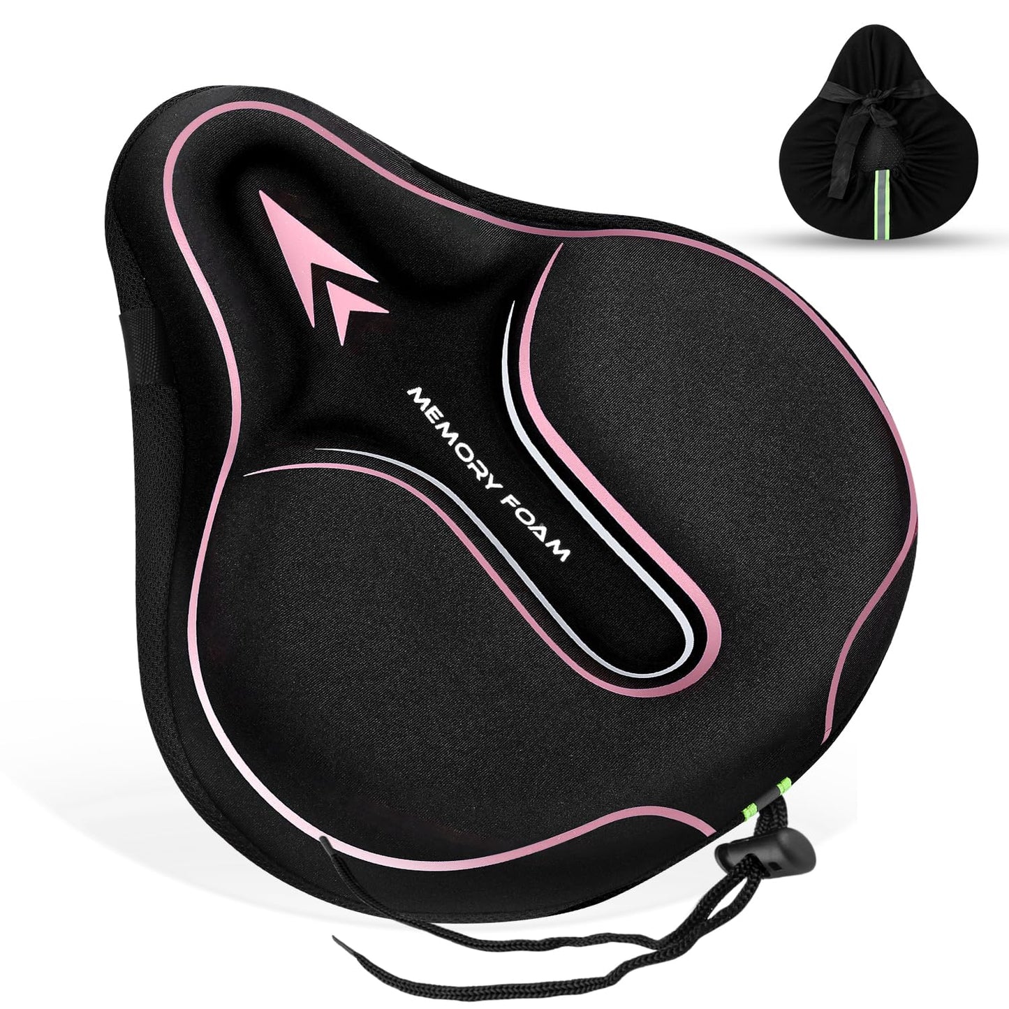 Memory Foam Bike Seat Cover Padded, Soft Bike Cushion for Men & Women, Comfortable Bike Accessories for Bike, Outdoor Indoor Cycling(Pink)