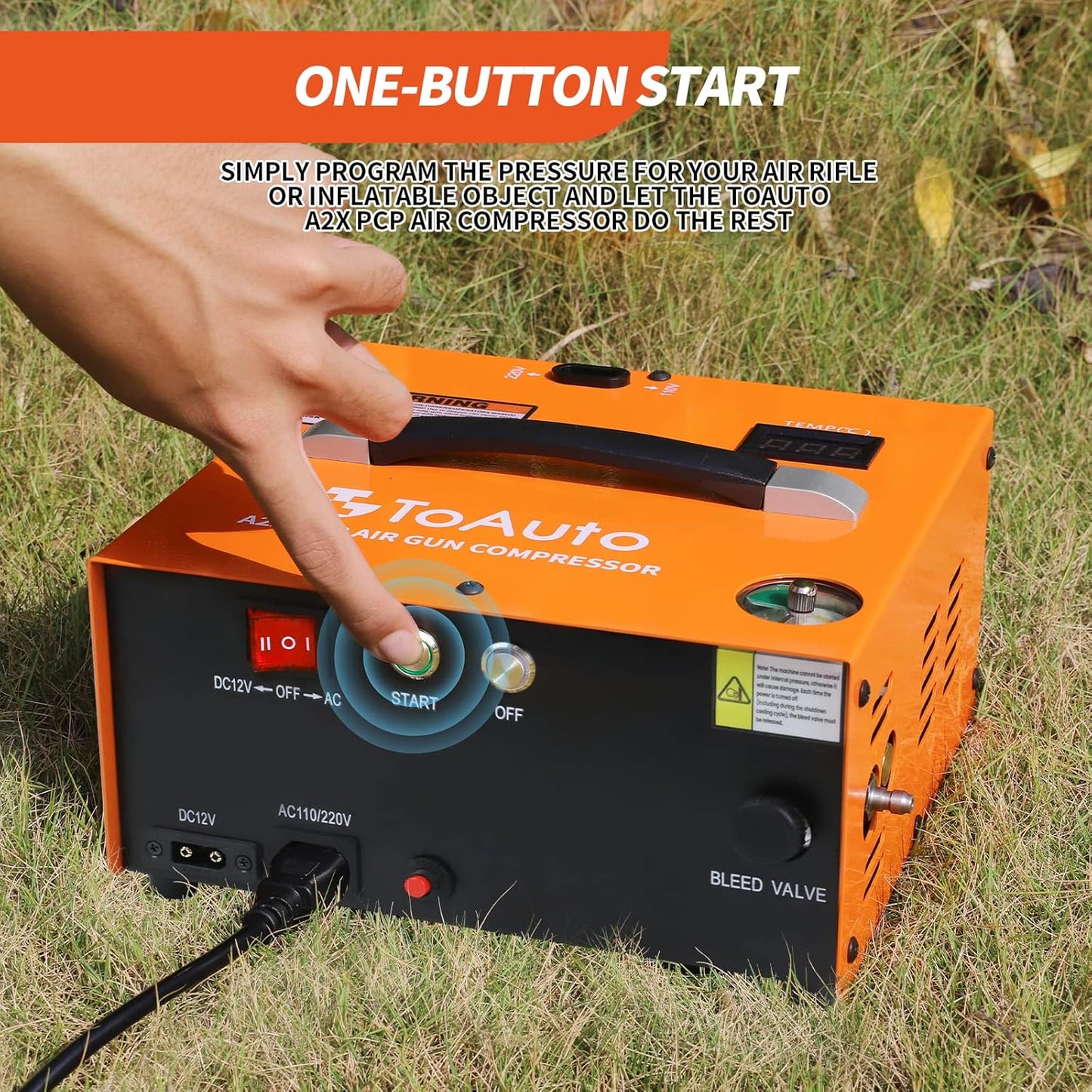 TOAUTO A2X PCP Air Compressor - Portable 4500Psi, One Button Start, Oil/Water-Free for Paintball & Scuba