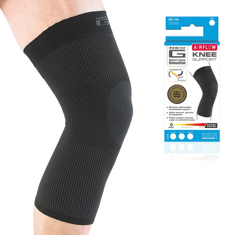 Neo-G Knee Sleeve for Daily wearing, Good for Sprains, Strains, Weak Muscles - Knee Sleeves for Men and Women – Fits for sports Running, Hiking, Yoga, Basketball - Airflow - Large - Black