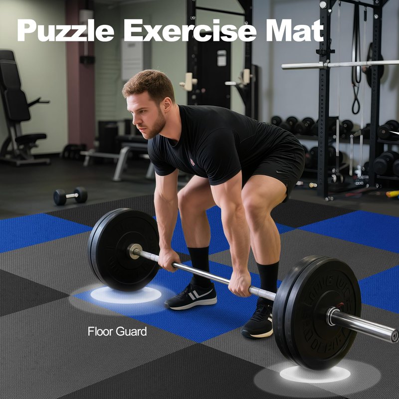 Elevon Puzzle Exercise Gym Flooring Mat, 1/2" Thick EVA Interlocking Foam Tiles Workout Mat for Home Gym, Fitness Equipment, MMA, Gymnastics, 12 Tiles Shock-Absorbing Exercise Mat, Grey (48 Sq Ft)