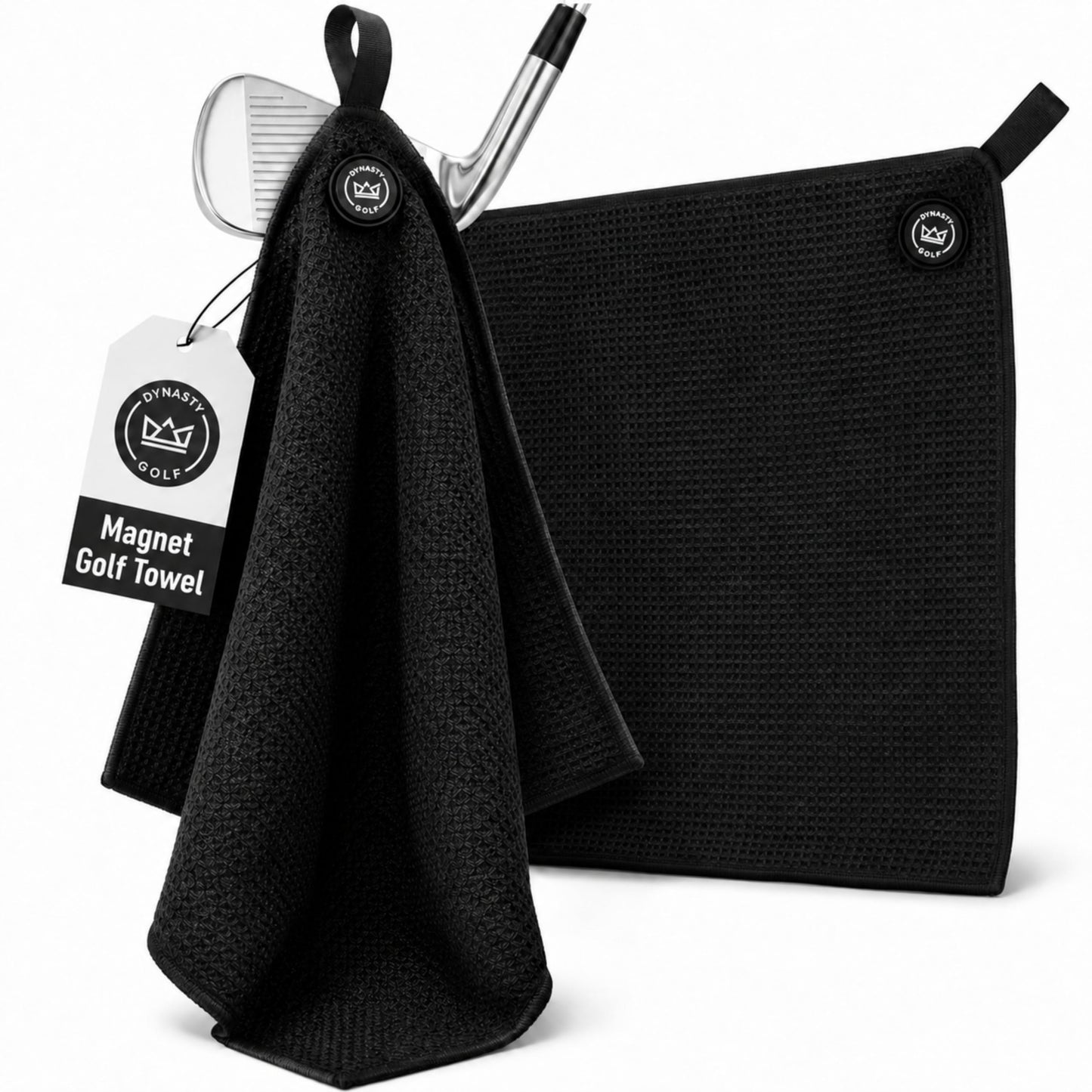 Dynasty Golf Magnetic Golf Towel, 17" x 12.5" Waffle Microfiber Golf Towel with Magnet for Ball and Club Cleaning, Quick Pickup During Play