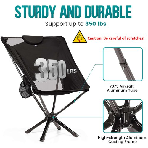 TCEK Portable High Back Camping Chair with Adjustable Height, Small Compact Outdoor Folding Chair for Adults Travel, Riselite Collapsible Lightweight Packable Camp Chairs, Easy Carry and Quick Setup