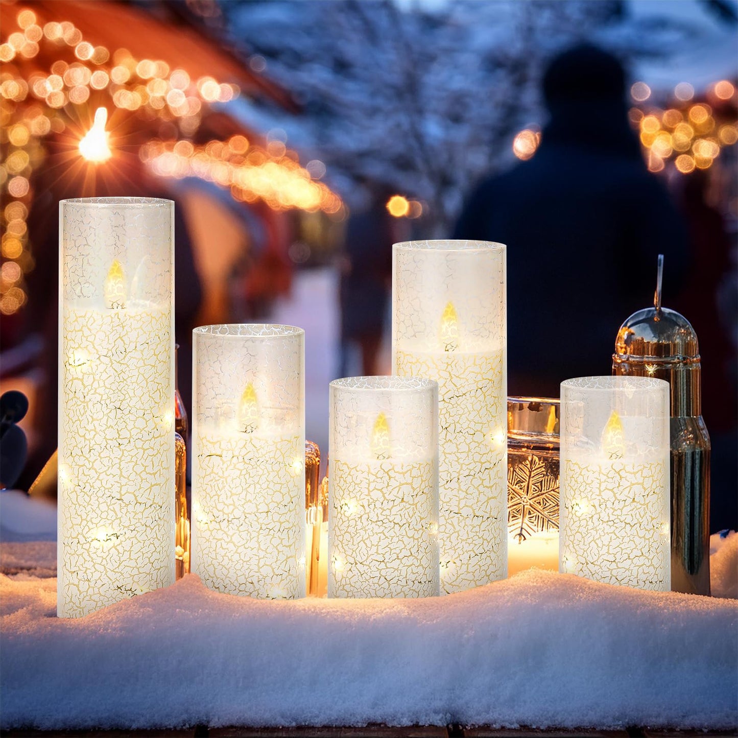 Vicouyi Flameless LED Pillar Candles with Remote Control and Timer, Battery Operated Flickering Electric Candles Set of 5, Crackle Design for Home Decor Wedding Party(D2.2'' x H5''/5''/6''/7''/8'')