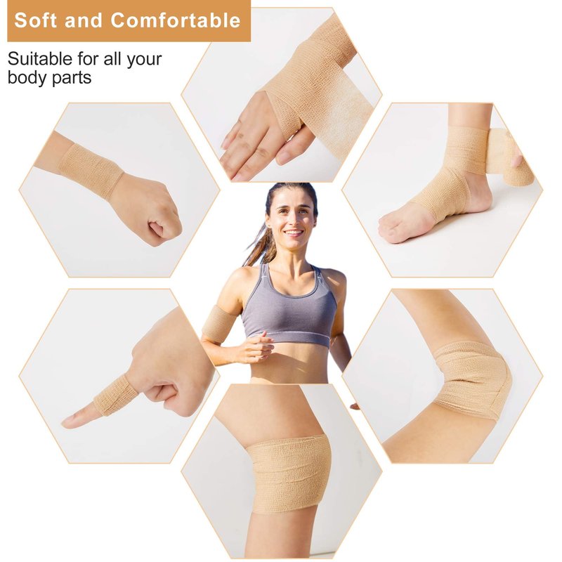 Self Adhesive Bandage Tape (3 Inches X 5 Yards), 8 Pack Elastic Cohesive Bandage Medical Wrap for First Aid, Sports, Wrist & Ankle (3 inch, Count, 8)