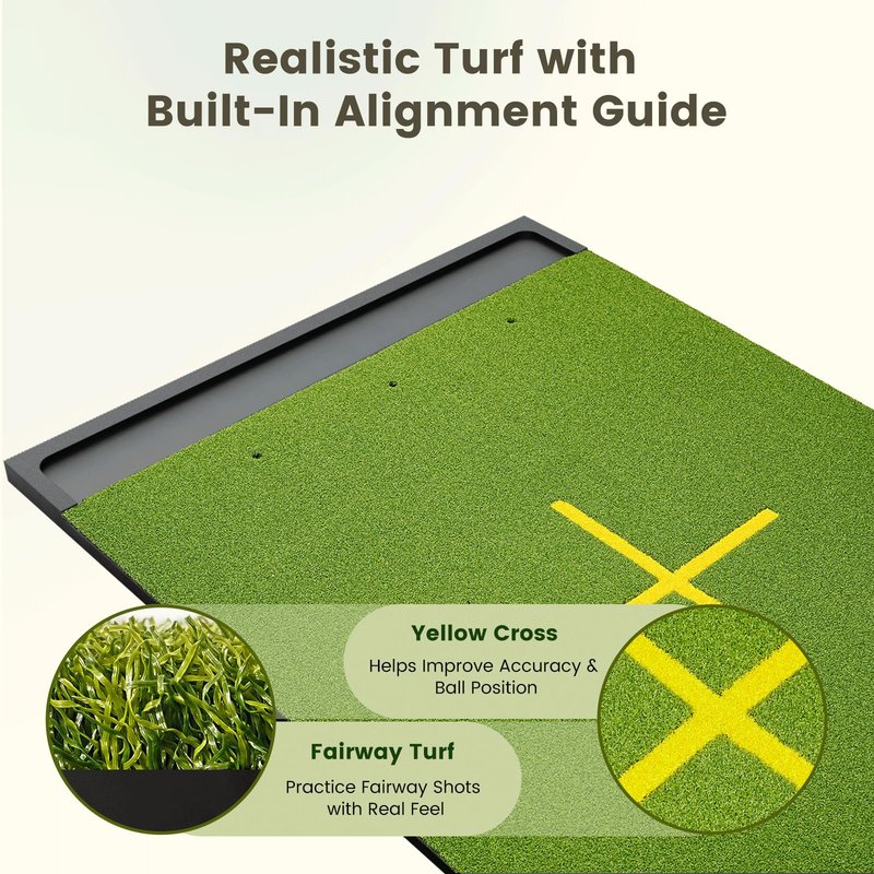 NABIYE 5x4ft Golf Hitting Mat, 26mm Thick Driving Range Practice Mat with Integrated Placement Tray, Indoor Outdoor Golf Mat Standing Guide-Line Training Aid, Ideal Gift for Golfers, Dad & Husband