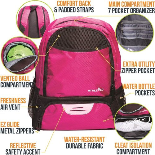 Athletico Youth Soccer Bag - Versatile Backpack for Soccer, Basketball & Volleyball | Cleat & Ball Compartment Included