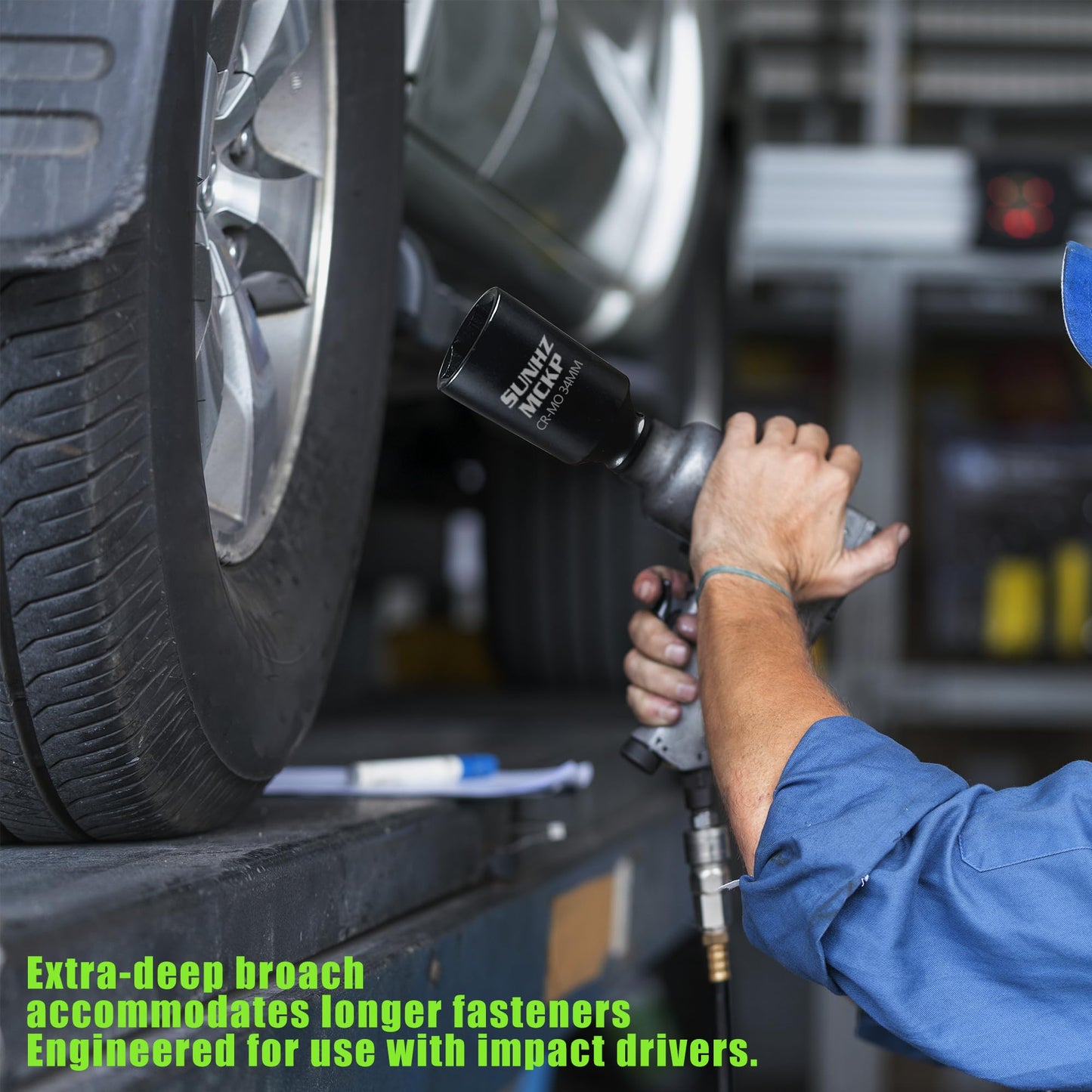 SUNHZMCKP 1/2 Inch Drive Impact Socket - Metric 34 mm Deep 6 Point CR-MO Axle Nut Impact Grade for Easy Removal