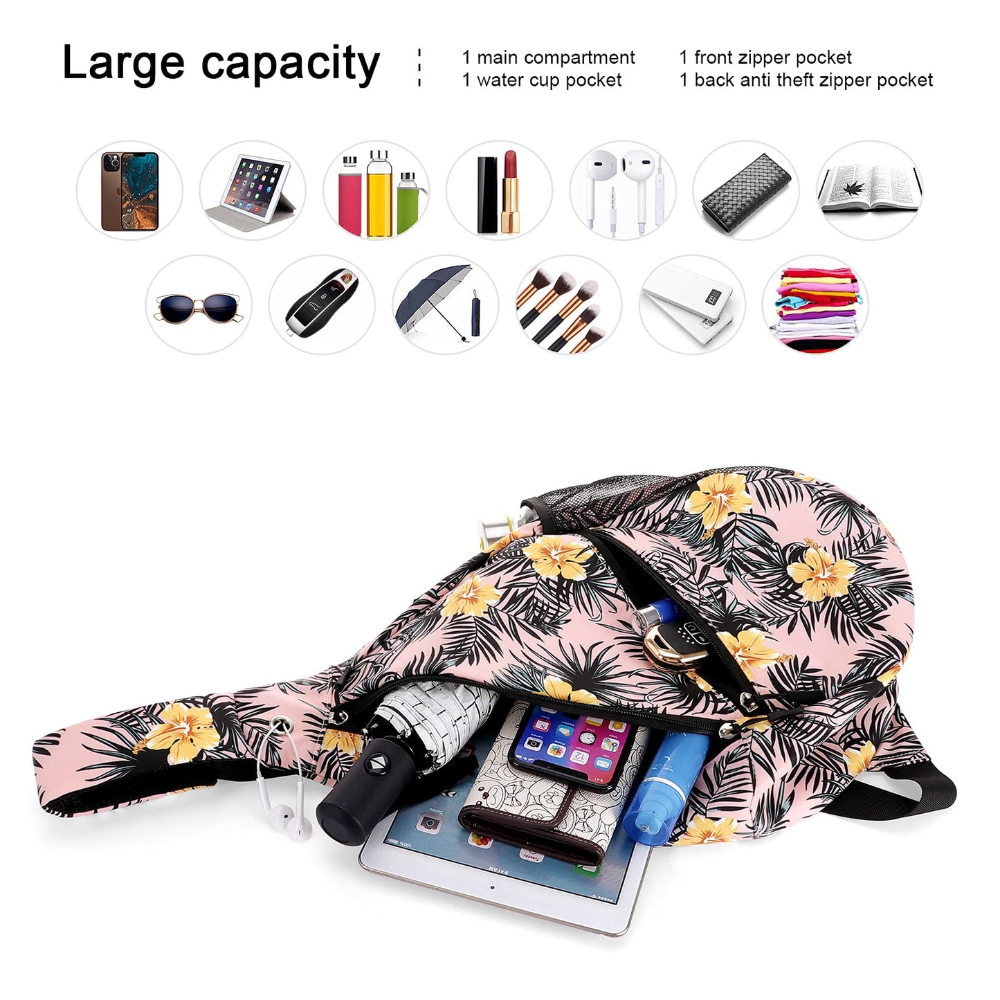 Unisex Sling Bag Multipurpose Crossbody Shoulder Bag Travel Chest Pack for Men Women Lightweight Casual Daypacks (Leaf)