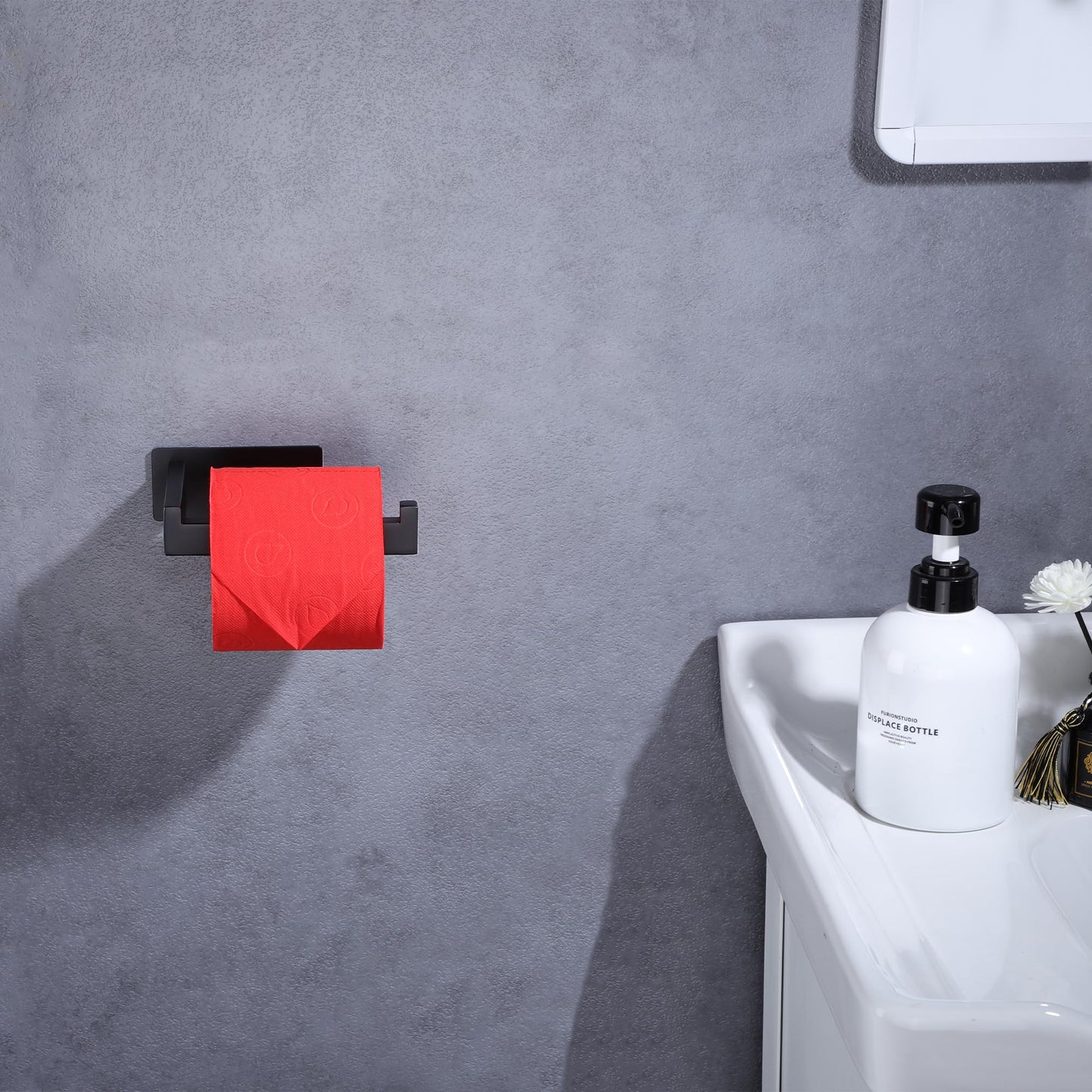 LANC Self-Adhesive Toilet Paper Holder, Matte Black Toilet Tissue Holder Wall Mounted for Bathroom Kitchen Stick On Paper Roll Holder with No Drilling Rustproof Stainless Steel, A8307MB