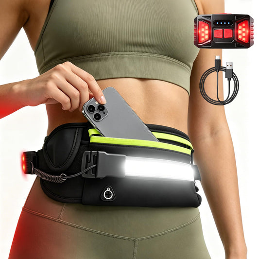 EGUKU Running Light, 1000Lumens Running Belt Running Gear with 230°Rechargeable Night Running Light for Phone Waist Bag Light with Water Bottle Holder Slim Running Belt for Runners Jogging Walking