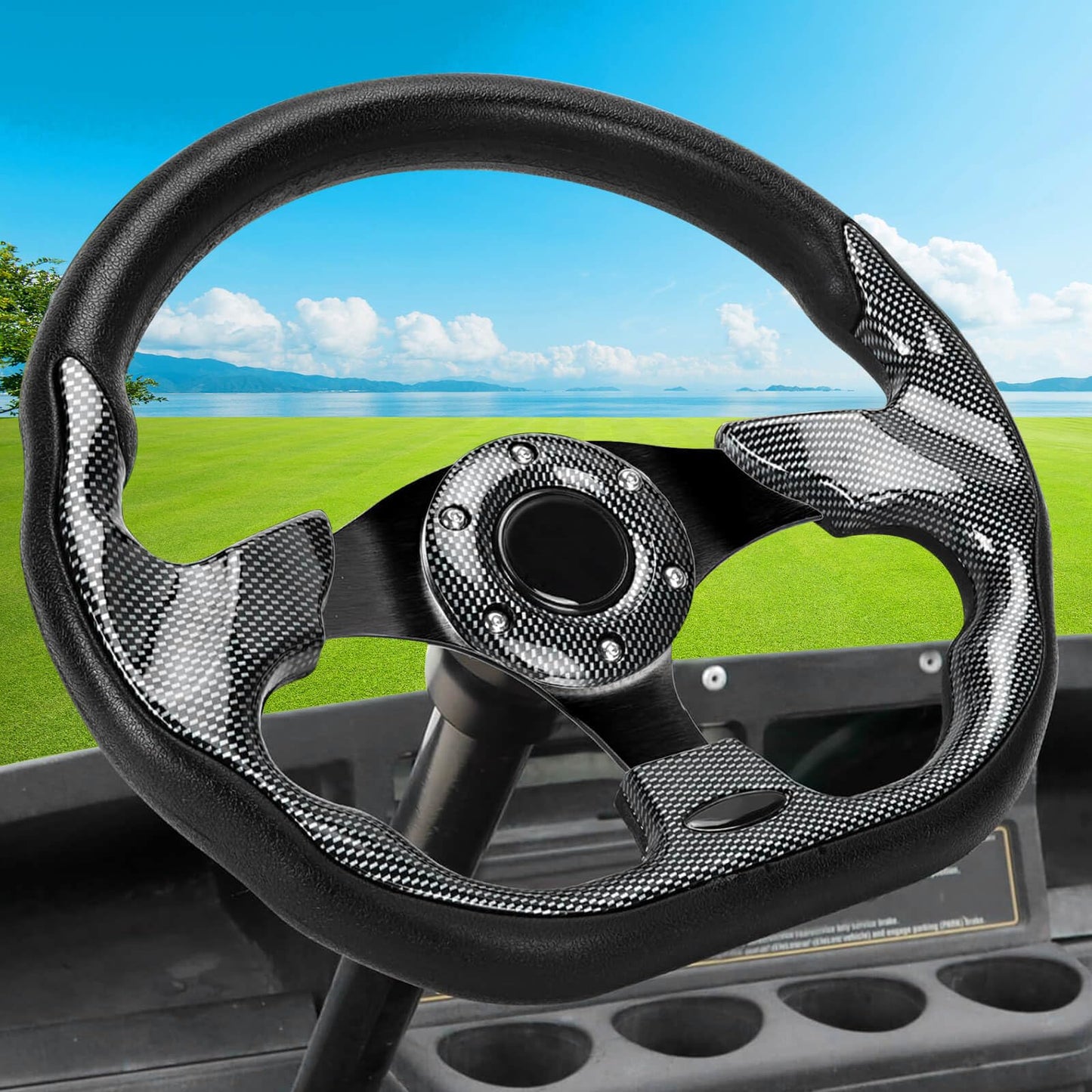 Golf Cart Steering Wheel for EZGO TXT/RXV/Valor/Marathon, Club Car DS/Precedent/Onward/Tempo and Yamaha G2-G29 Drive Carts with Racing D-Shape Comfortable Grip Ergonomic Design Precise Steering.
