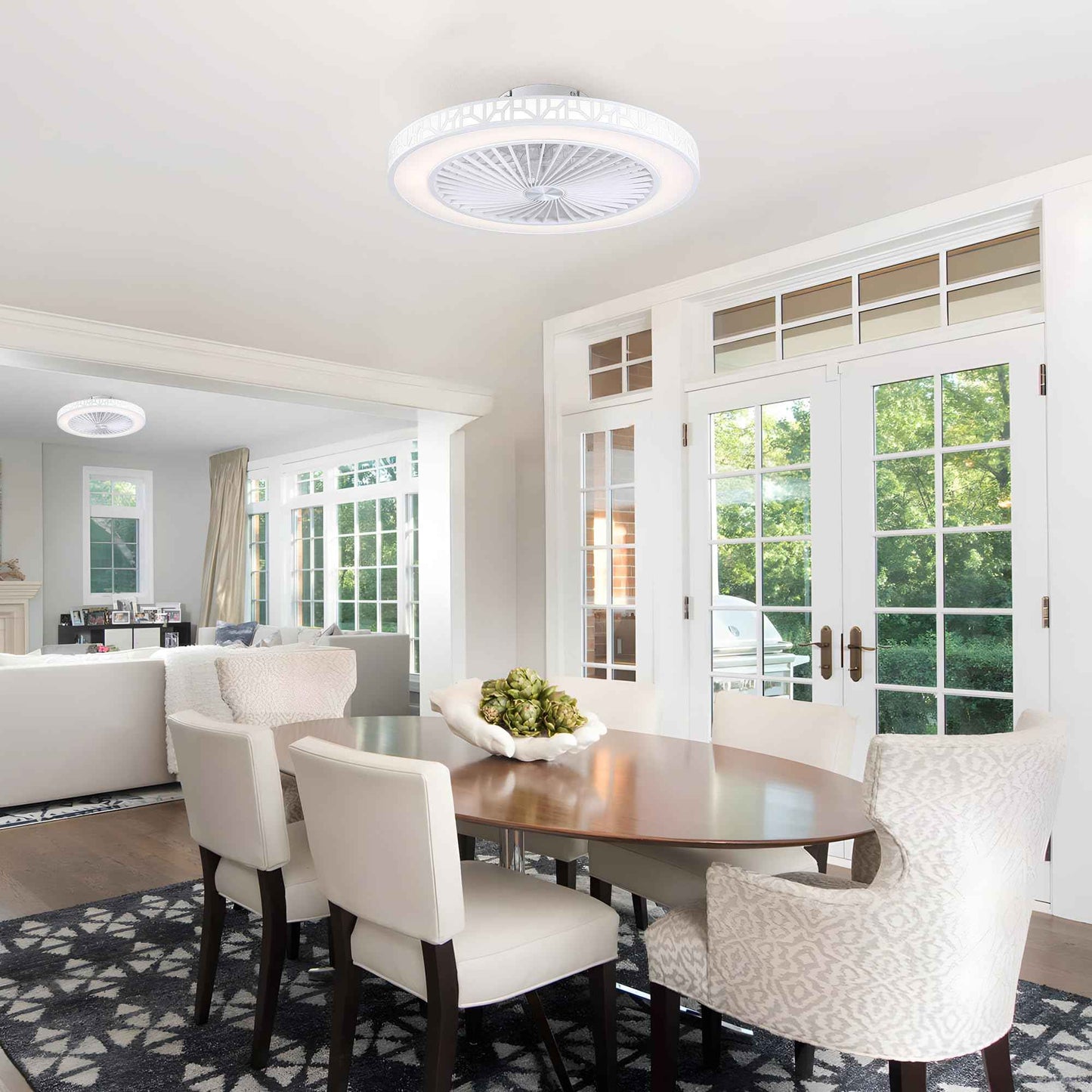 YKLITG Bladeless Ceiling Fan with Lights and Remote, 19 Inch LED Low Profile Fandelier Ceiling Fans with Metal Frame, White Flush Mount Light Fixtures for Kids Bedroom, Kitchen, Living Room