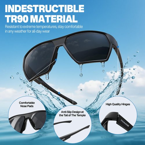Ynaahi Polarized Sport Sunglasses for Men and Women, Ideal for Fishing Running and Driving, Wraparound UV Protection