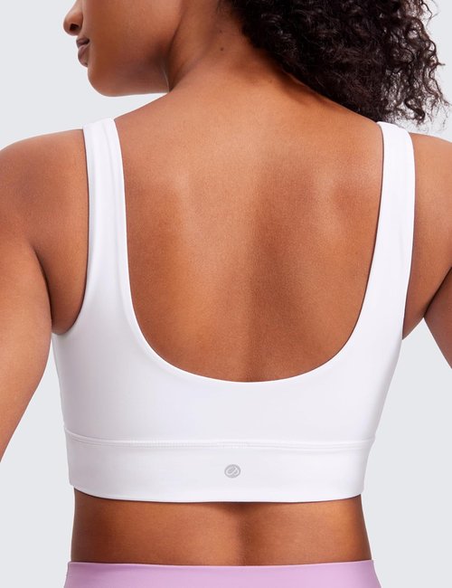CRZ YOGA Butterluxe U Back Longline Sports Bra - Padded Scoop Neck Yoga Crop Top for Women