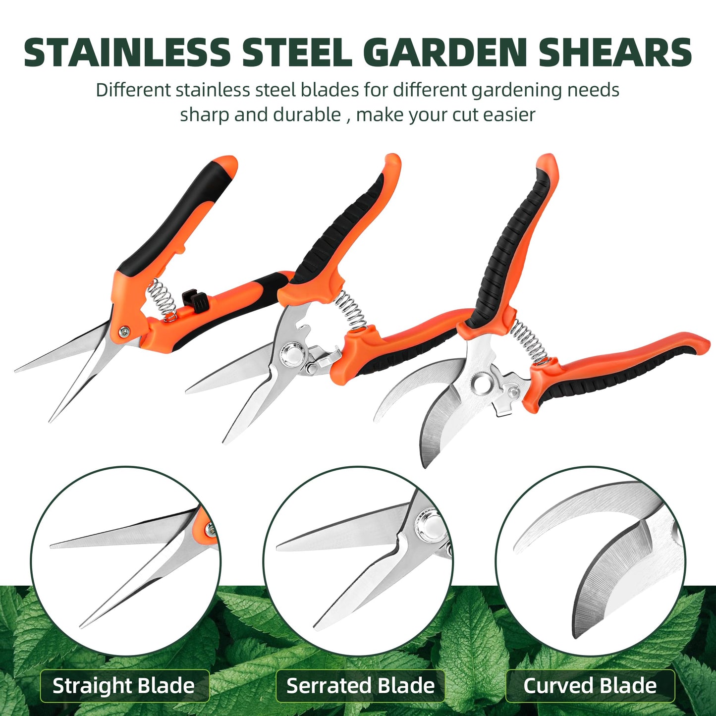 EWPJDK 3 Pack Garden Pruning Shears, Stainless Steel Shears, Gardening Shears, Scissors, Garden Clippers, Pruning Snips, Pruning Shears for Gardening Tools(Orange)