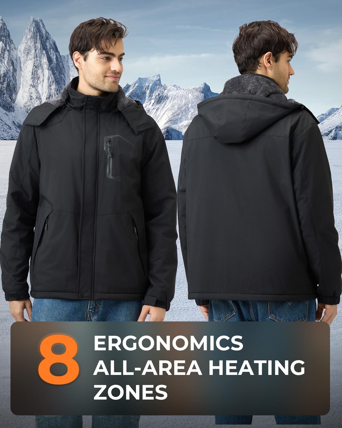 GOTOBI Heated Jackets for Men with 12V 18400mAh Battery Pack, Heated Coat with 8 Heated Zones, Winter Waterproof Ski Jacket