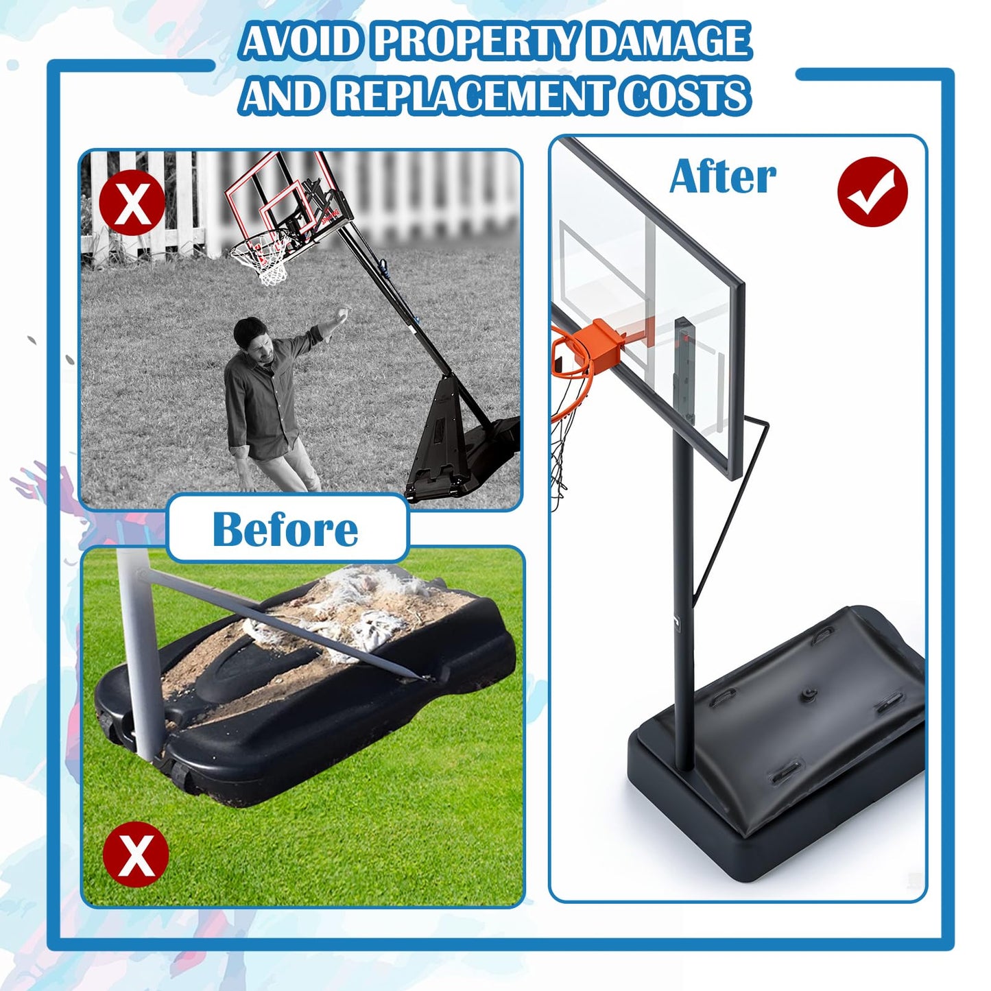 Portable Basketball Hoop Sandbag Heavy Duty Weighted Base Anchor for Basketball Hoops Base Weights Bag Waterproof Dustproof PVC Waterproof Weighted Bottom Anchor Stand Sand Bag Hold 120lbs with Funnel